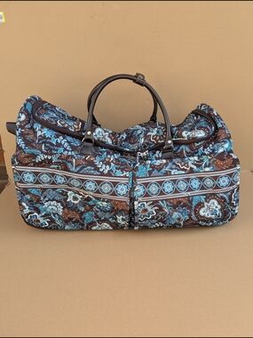 Vera Bradley Java Blue Large Rolling Duffel Bag Retired Quilted Luggage Travel